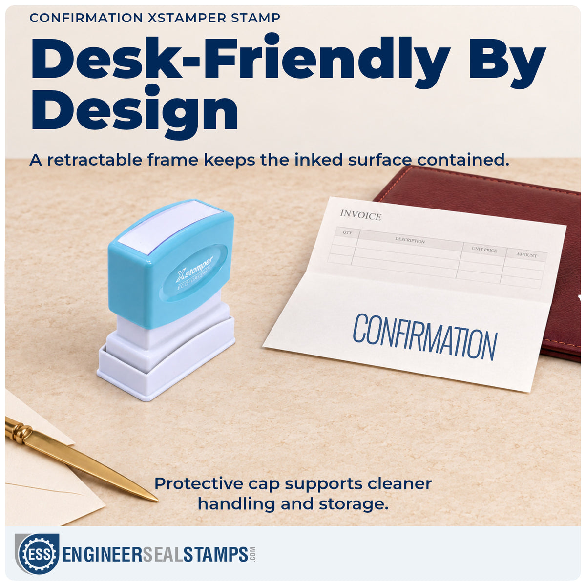 Features of the "Confirmation" Xstamper No. 1022 pre-inked stamp