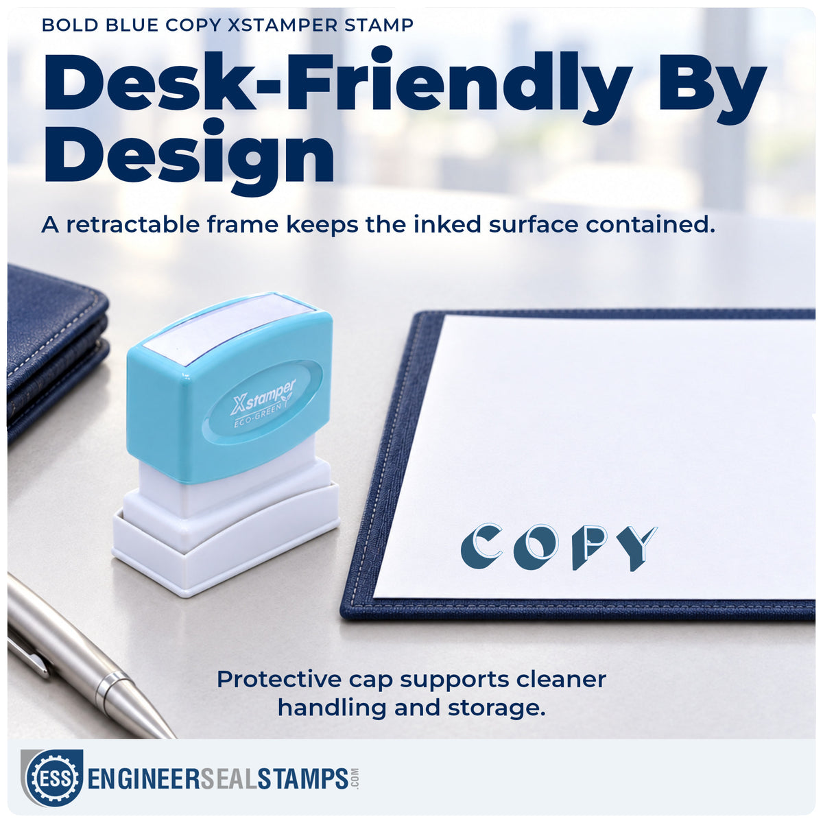 Features of the "Copy" Xstamper No. 1336 pre-inked stamp