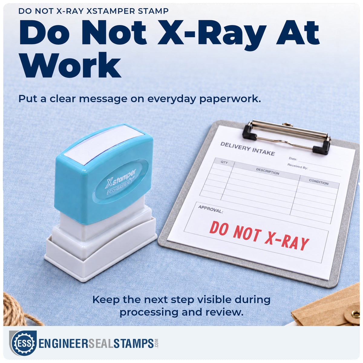 "Do not x-ray" stamp being pressed onto a document during everyday filing