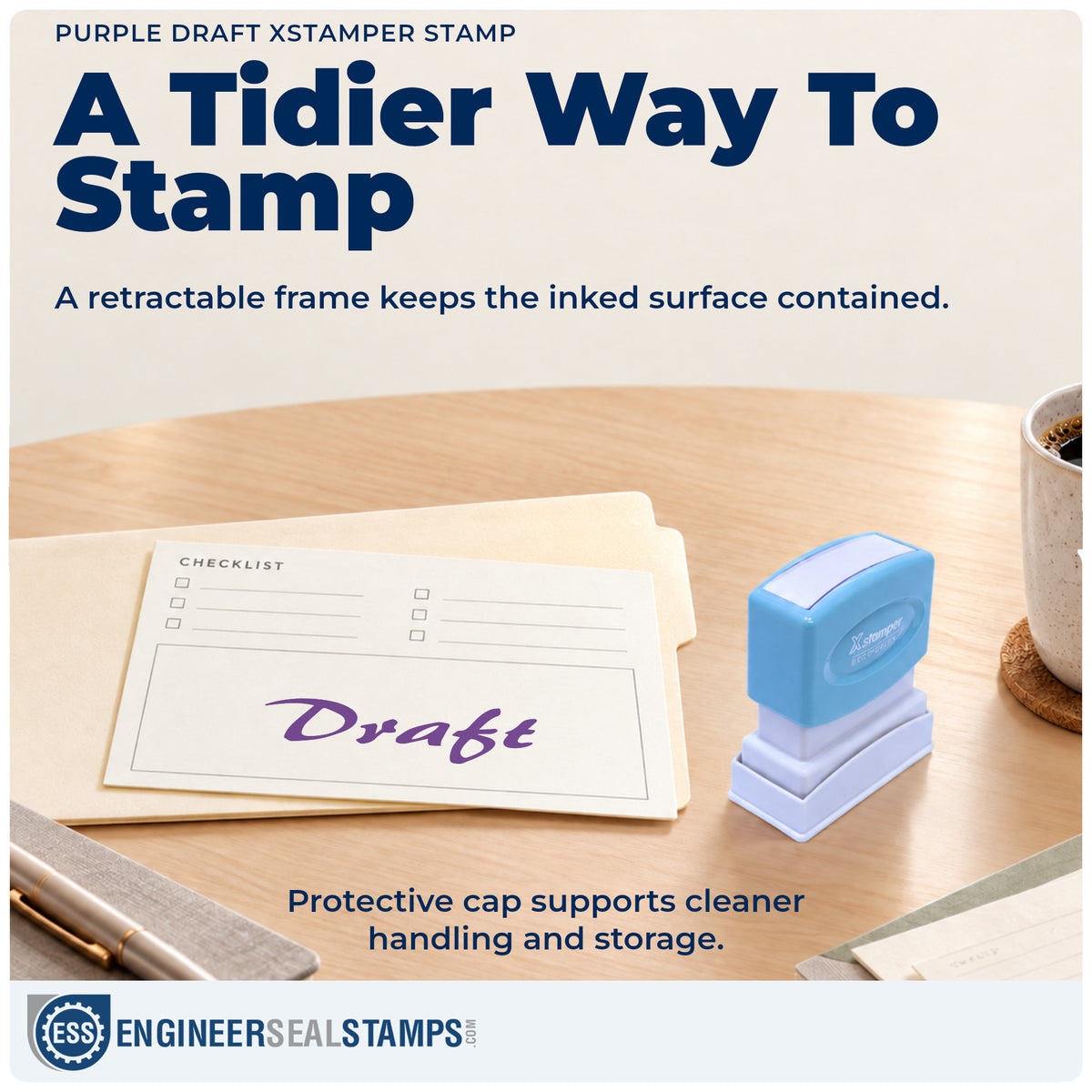 Features of the "Draft" Xstamper No. 1819 pre-inked stamp