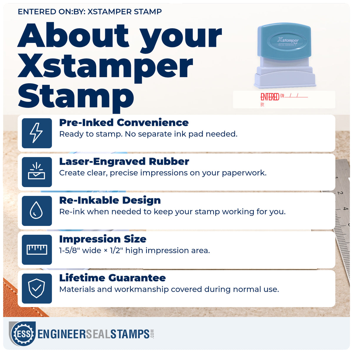 About the "Entered on: by:" Xstamper No. 1822 stamp and how to care for it