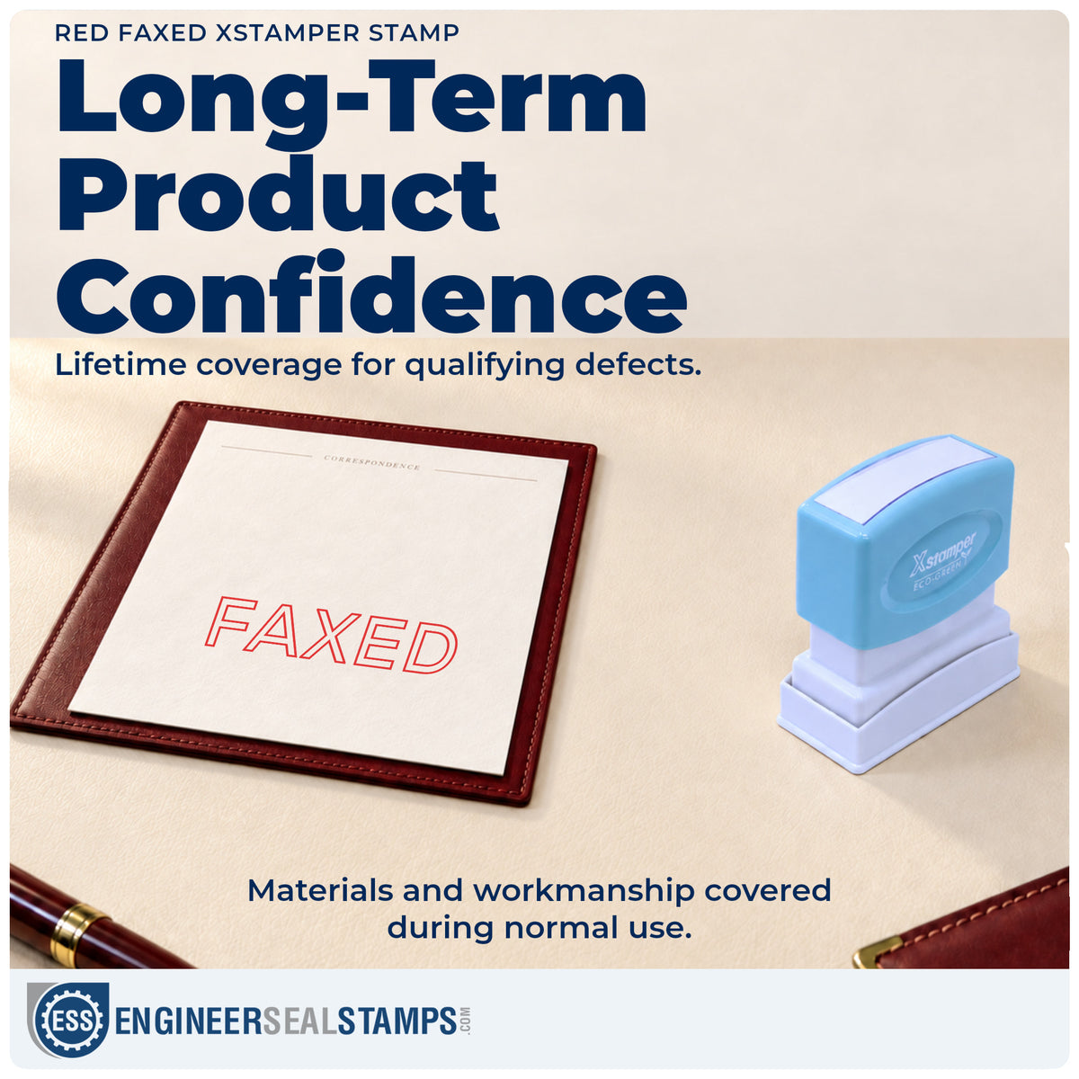 Lifetime guarantee coverage on the "Faxed" Xstamper pre-inked stamp
