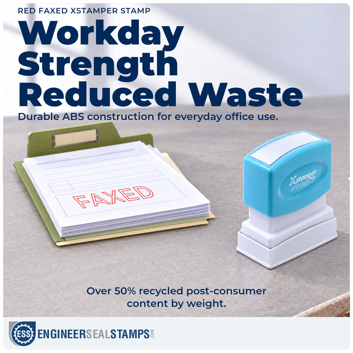 Features of the "Faxed" Xstamper No. 1346 pre-inked stamp