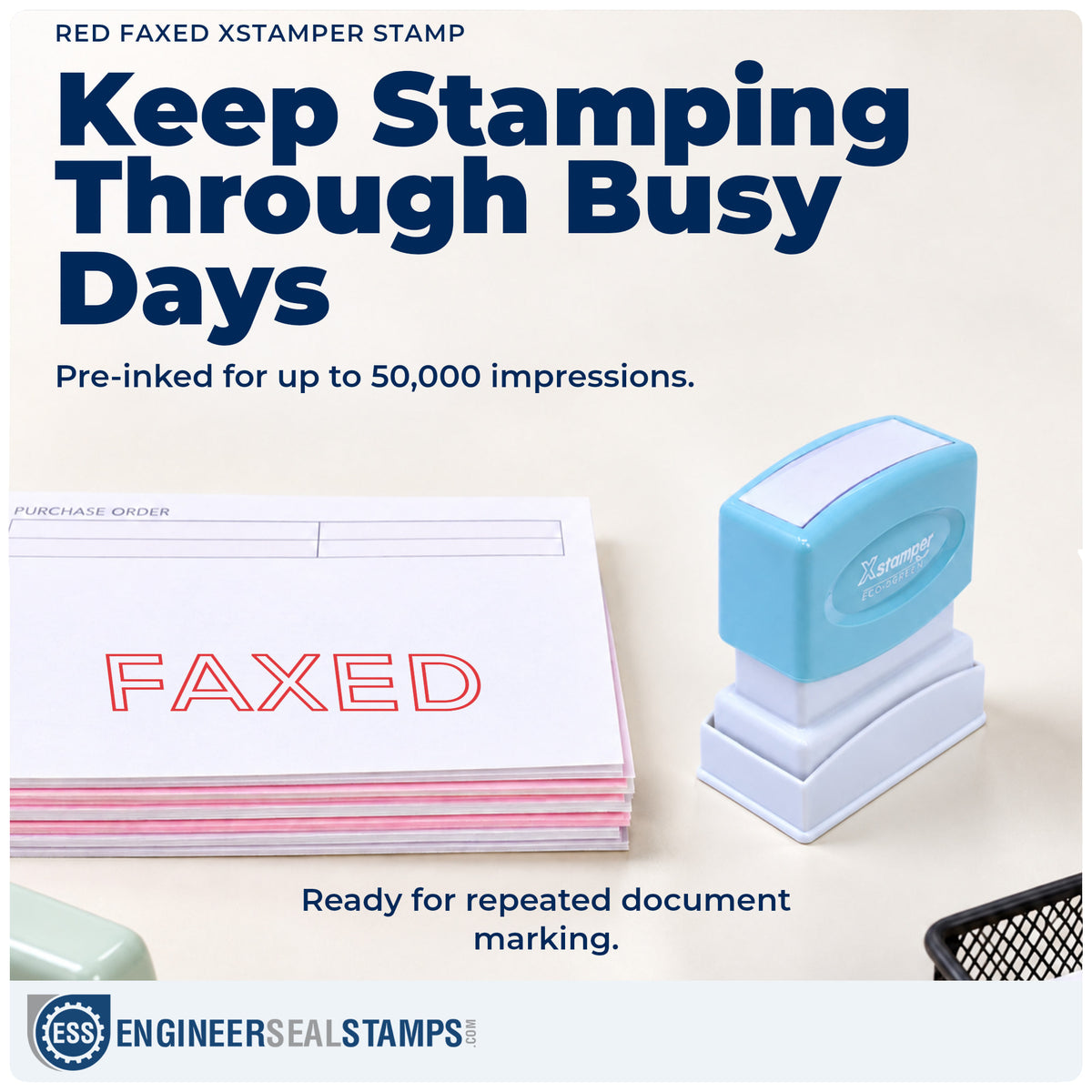Re-inkable "Faxed" stamp built for thousands of repeat impressions