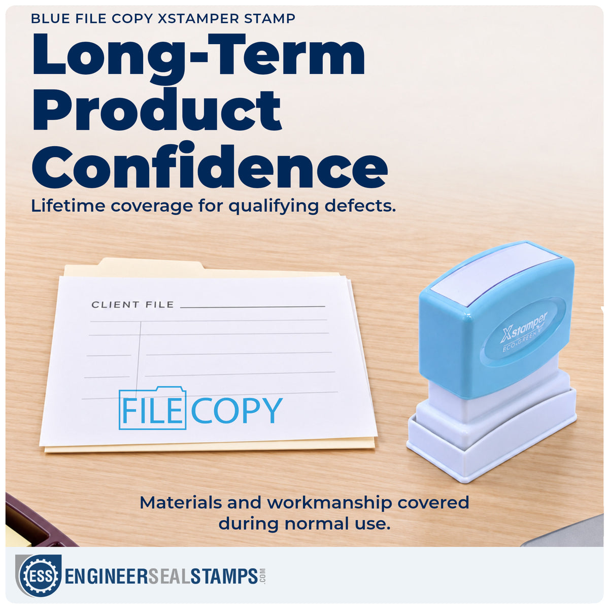 Lifetime guarantee coverage on the "File copy" Xstamper pre-inked stamp