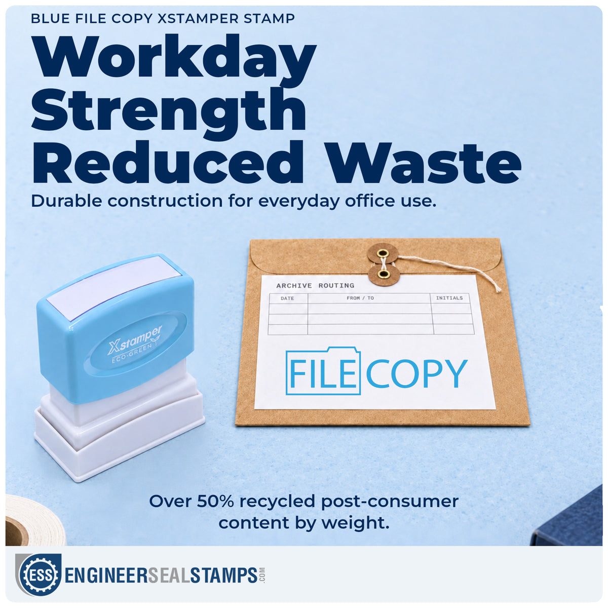 Features of the "File copy" Xstamper No. 1821 pre-inked stamp