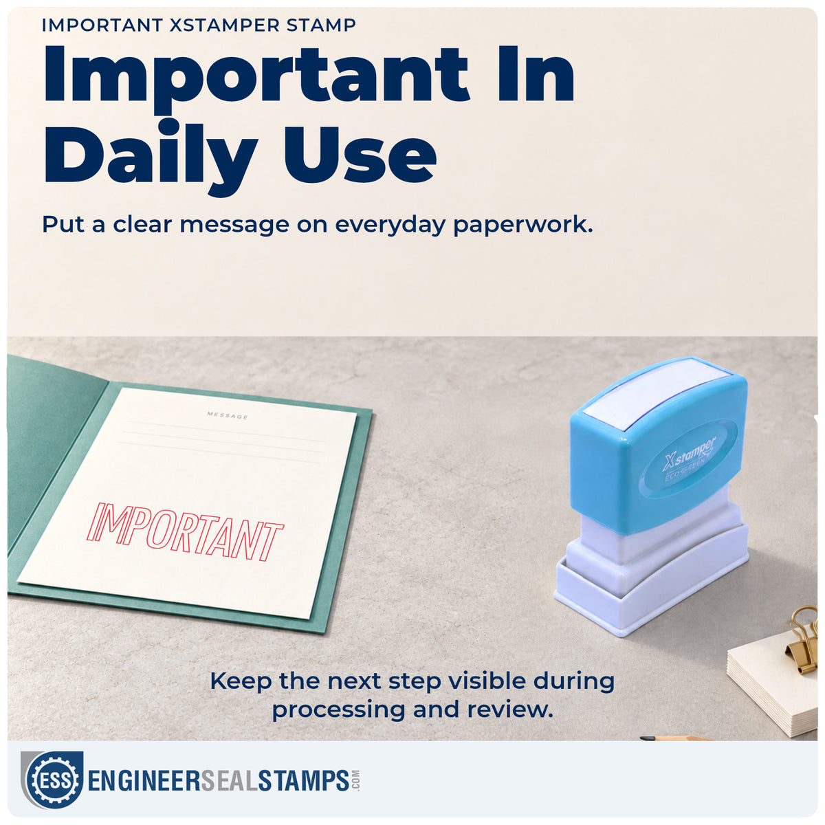 "Important" stamp being pressed onto a document during everyday filing