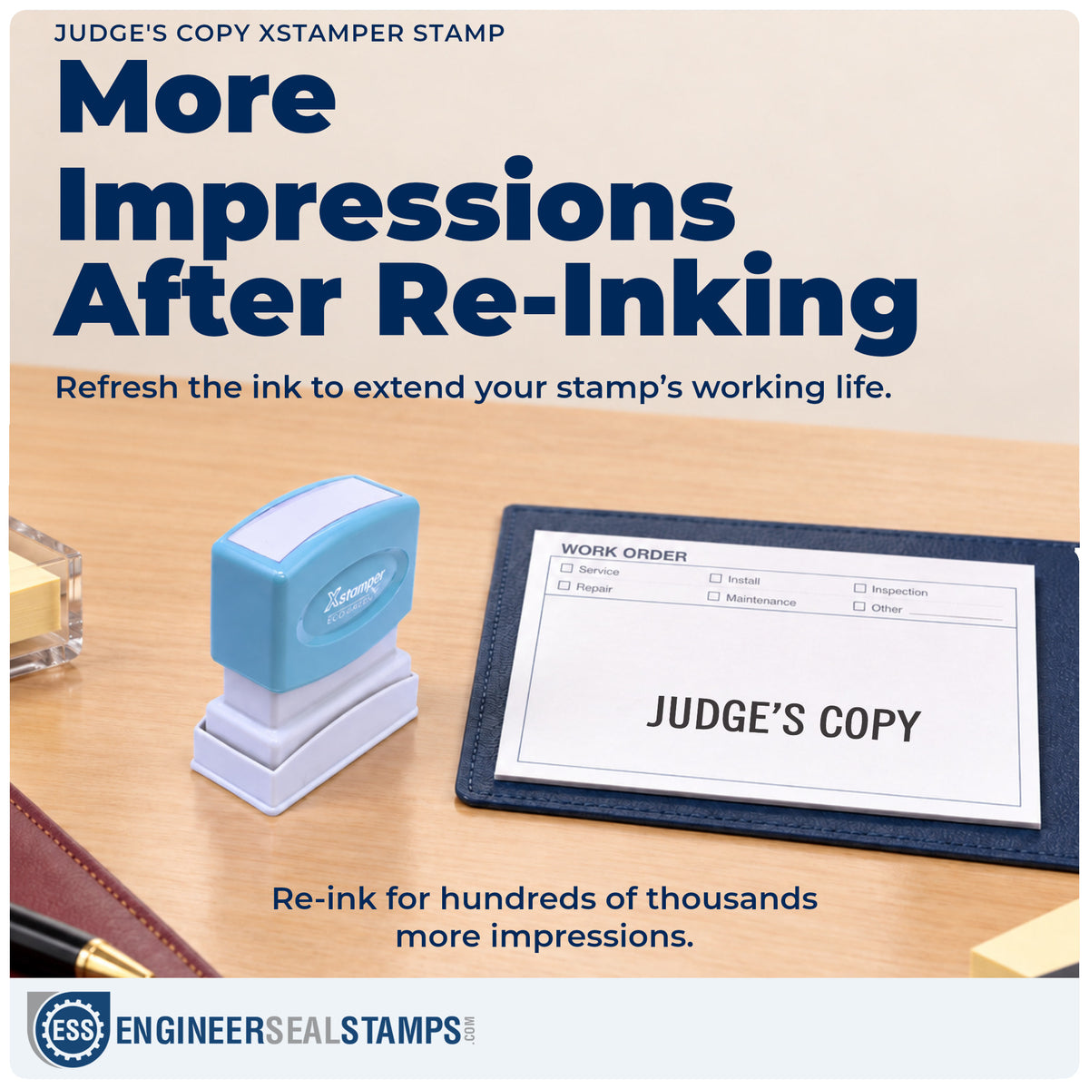 Re-inkable "Judge's copy" stamp built for thousands of repeat impressions