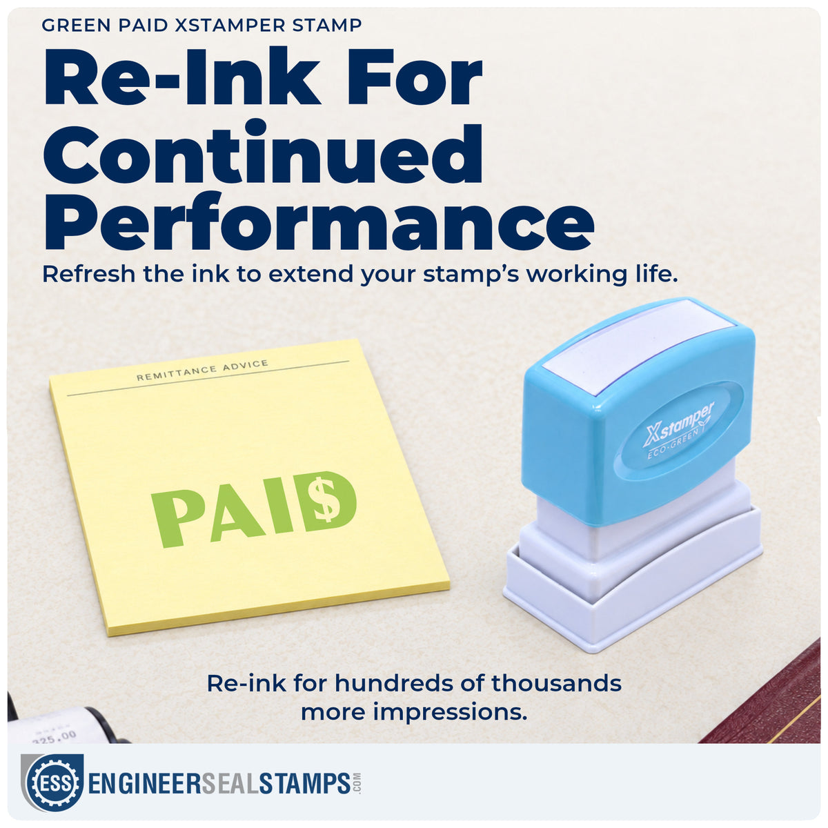 Re-inkable "Paid" stamp built for thousands of repeat impressions