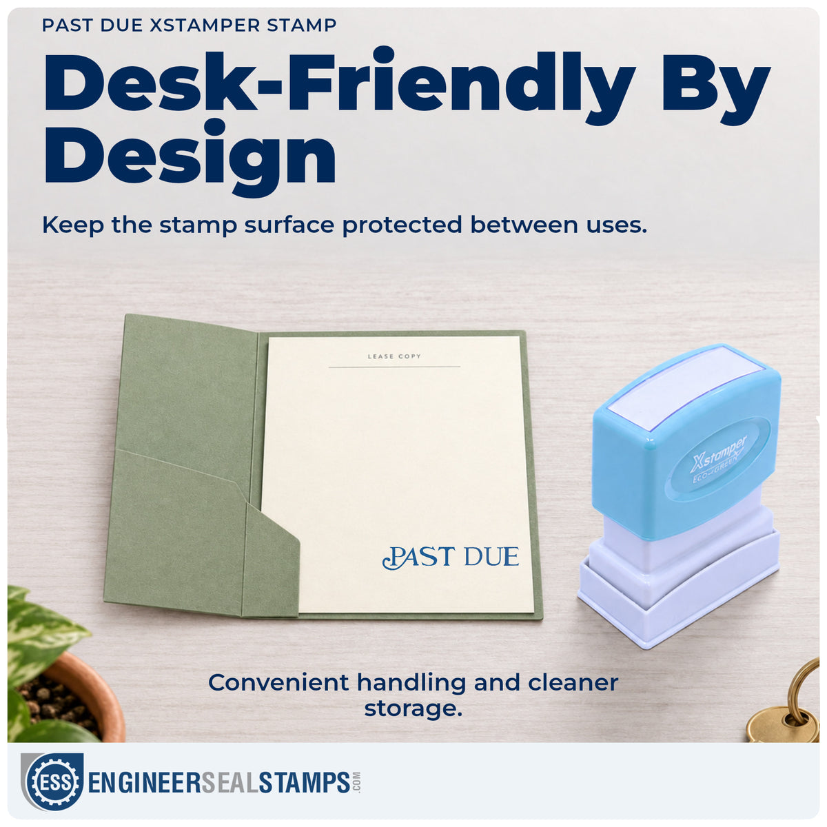 Features of the "Past due" Xstamper No. 1157 pre-inked stamp
