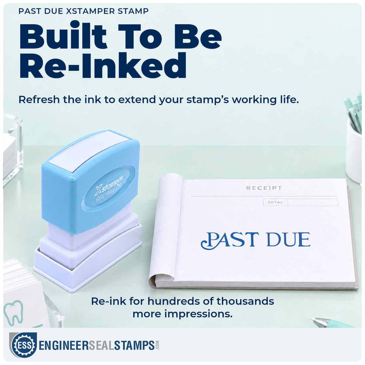 Re-inkable "Past due" stamp built for thousands of repeat impressions