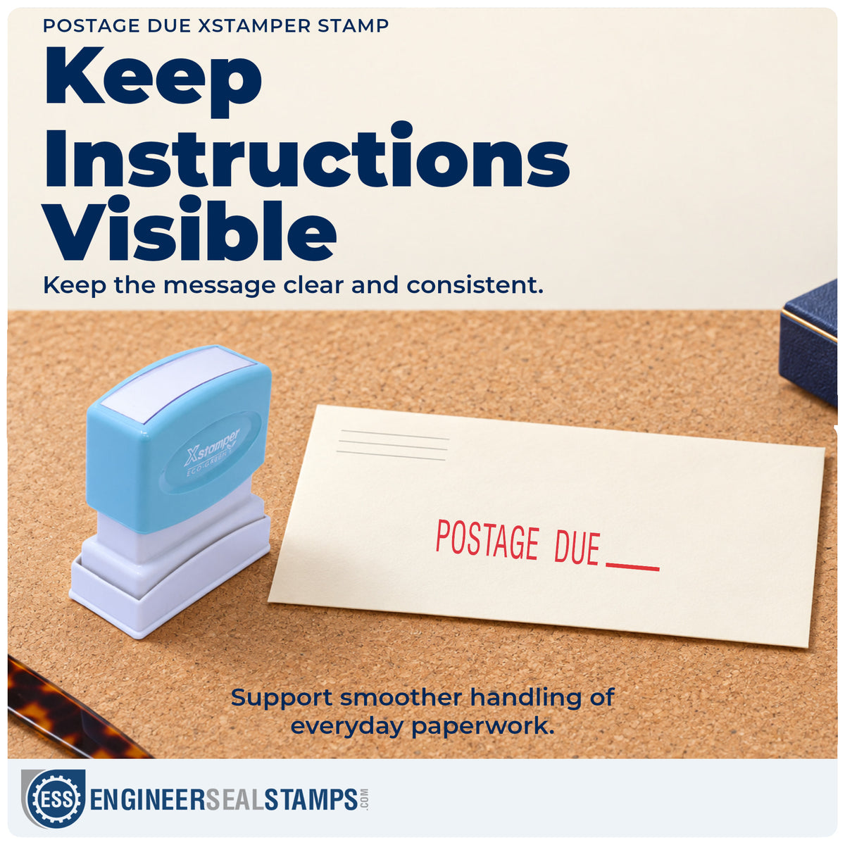 Where the "Postage due" imprint fits in an office document workflow