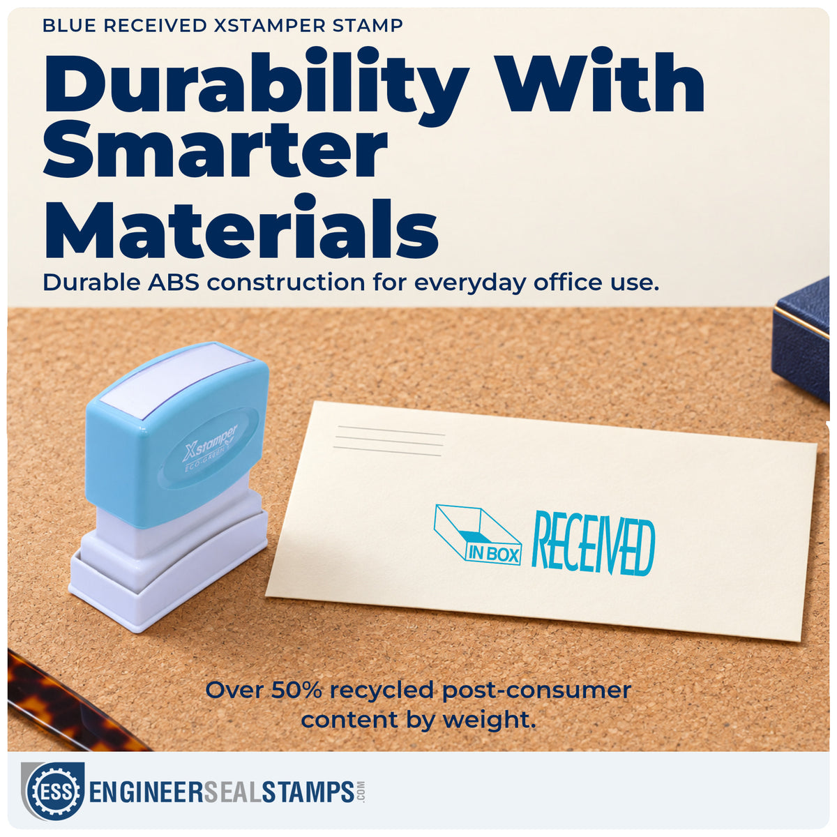 Features of the "Received" Xstamper No. 1823 pre-inked stamp