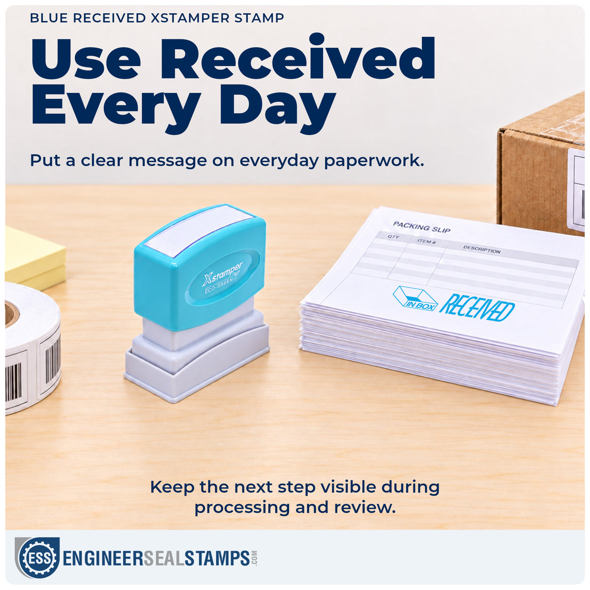 "Received" stamp being pressed onto a document during everyday filing