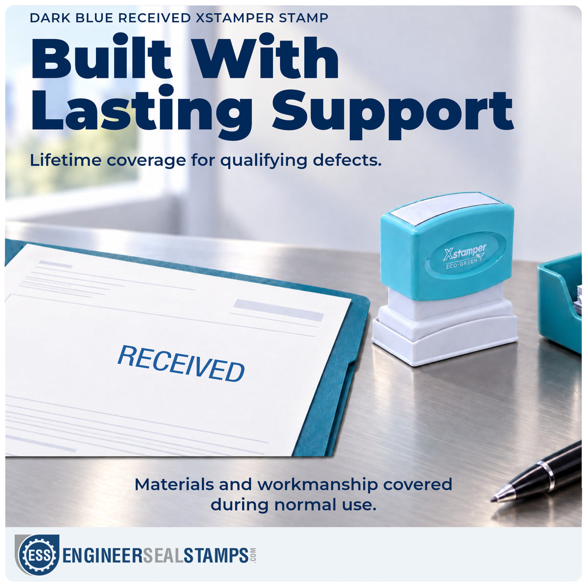 Lifetime guarantee coverage on the "Received" Xstamper pre-inked stamp