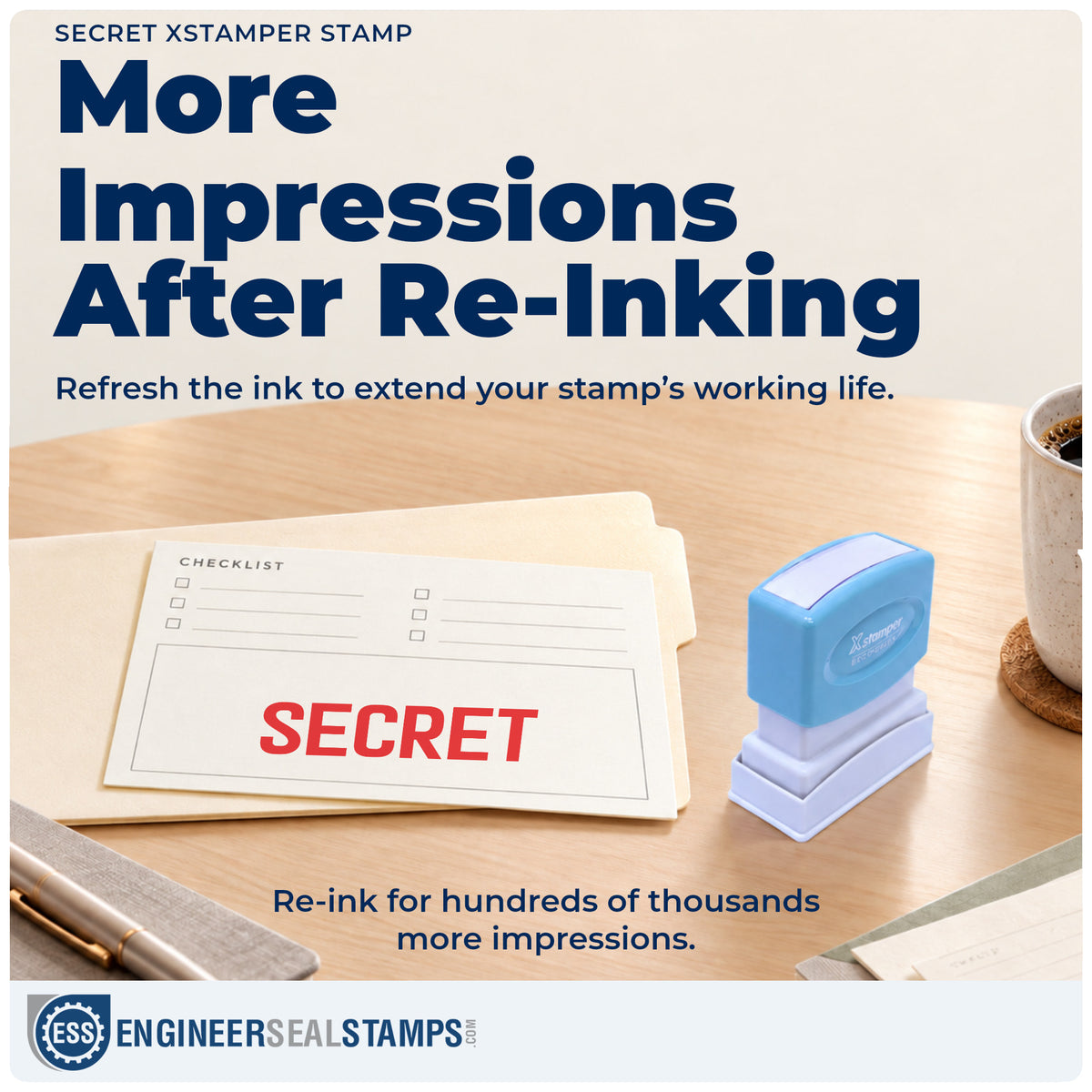 Re-inkable "Secret" stamp built for thousands of repeat impressions