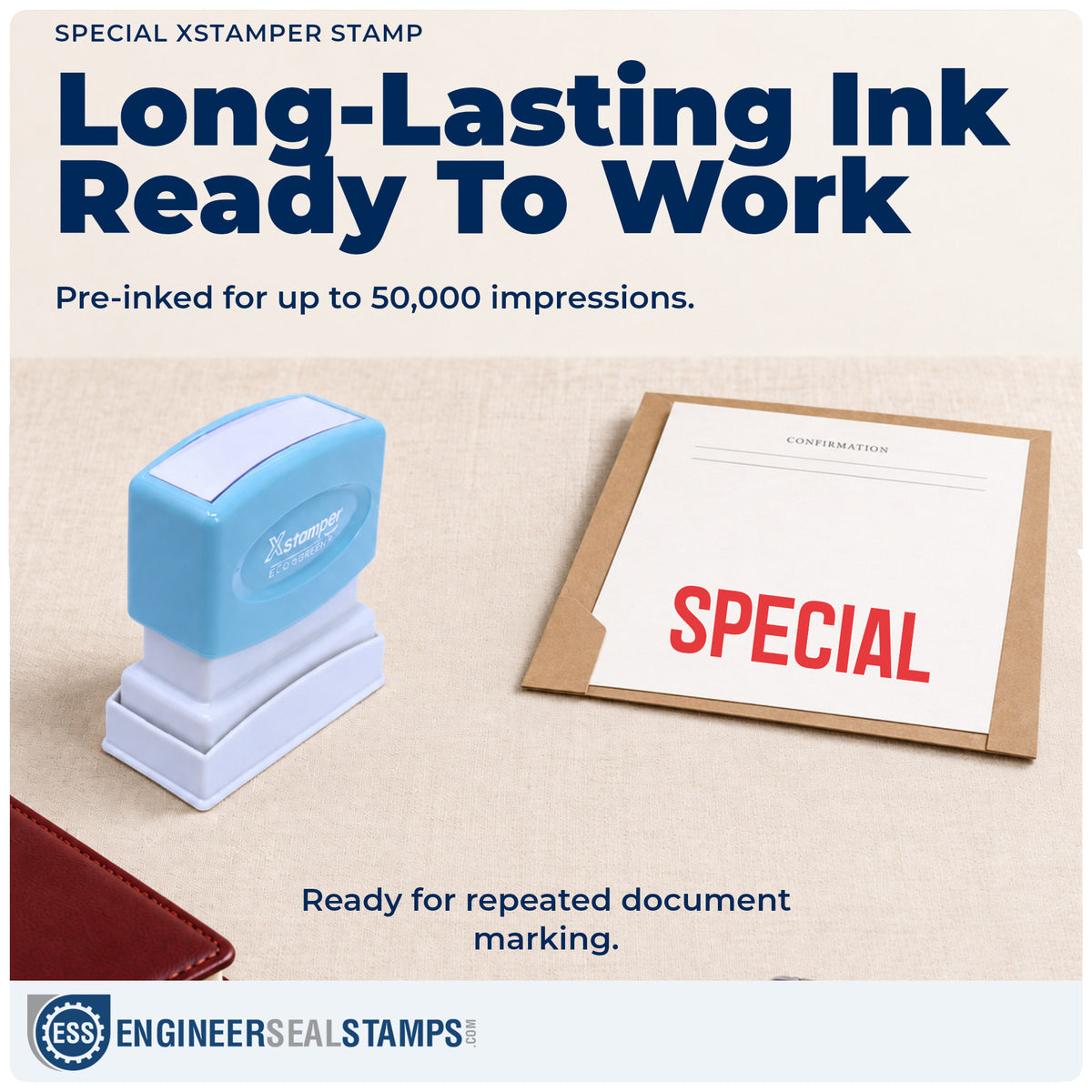 Re-inkable "Special" stamp built for thousands of repeat impressions