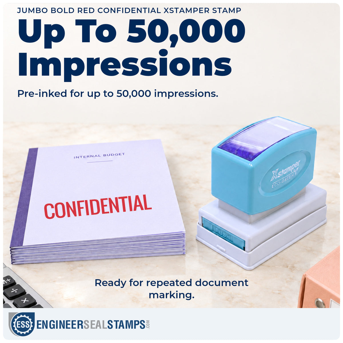 Re-inkable "Confidential" stamp built for thousands of repeat impressions