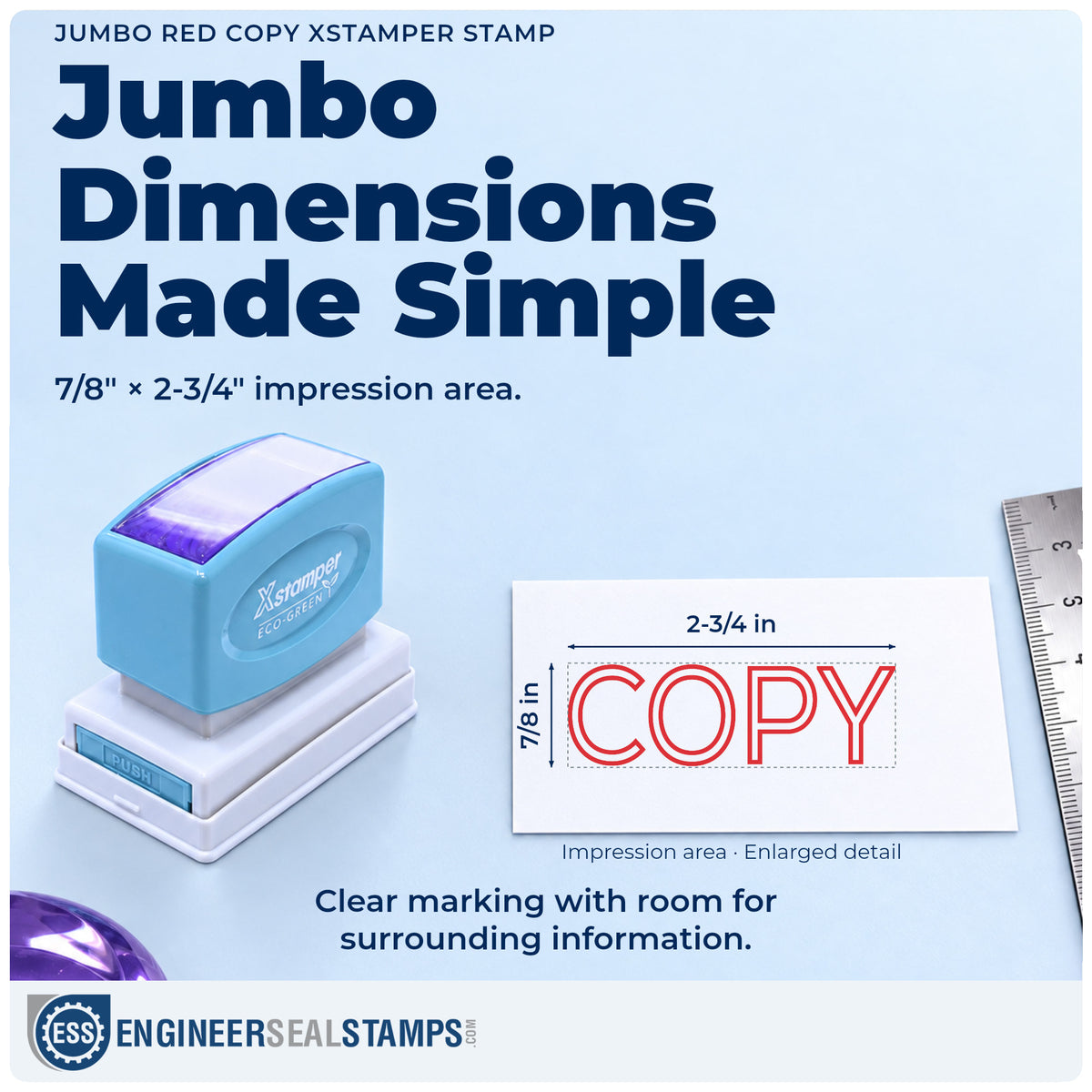 Impression size guide: the "Copy" imprint measures 7/8 x 2-3/4 in