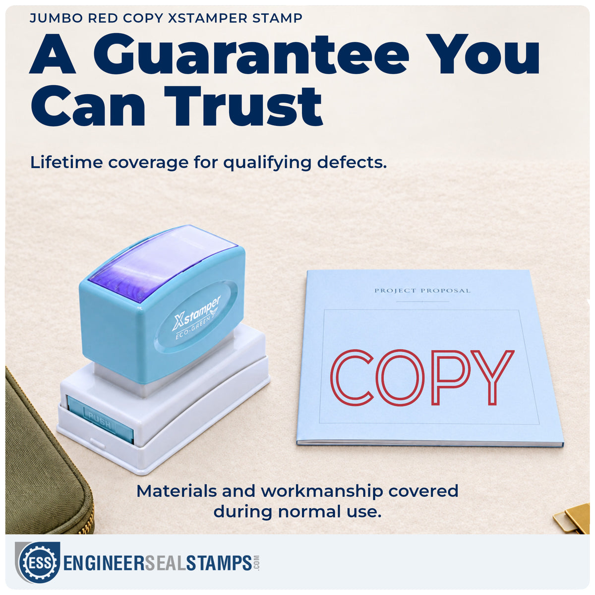 Lifetime guarantee coverage on the "Copy" Xstamper pre-inked stamp