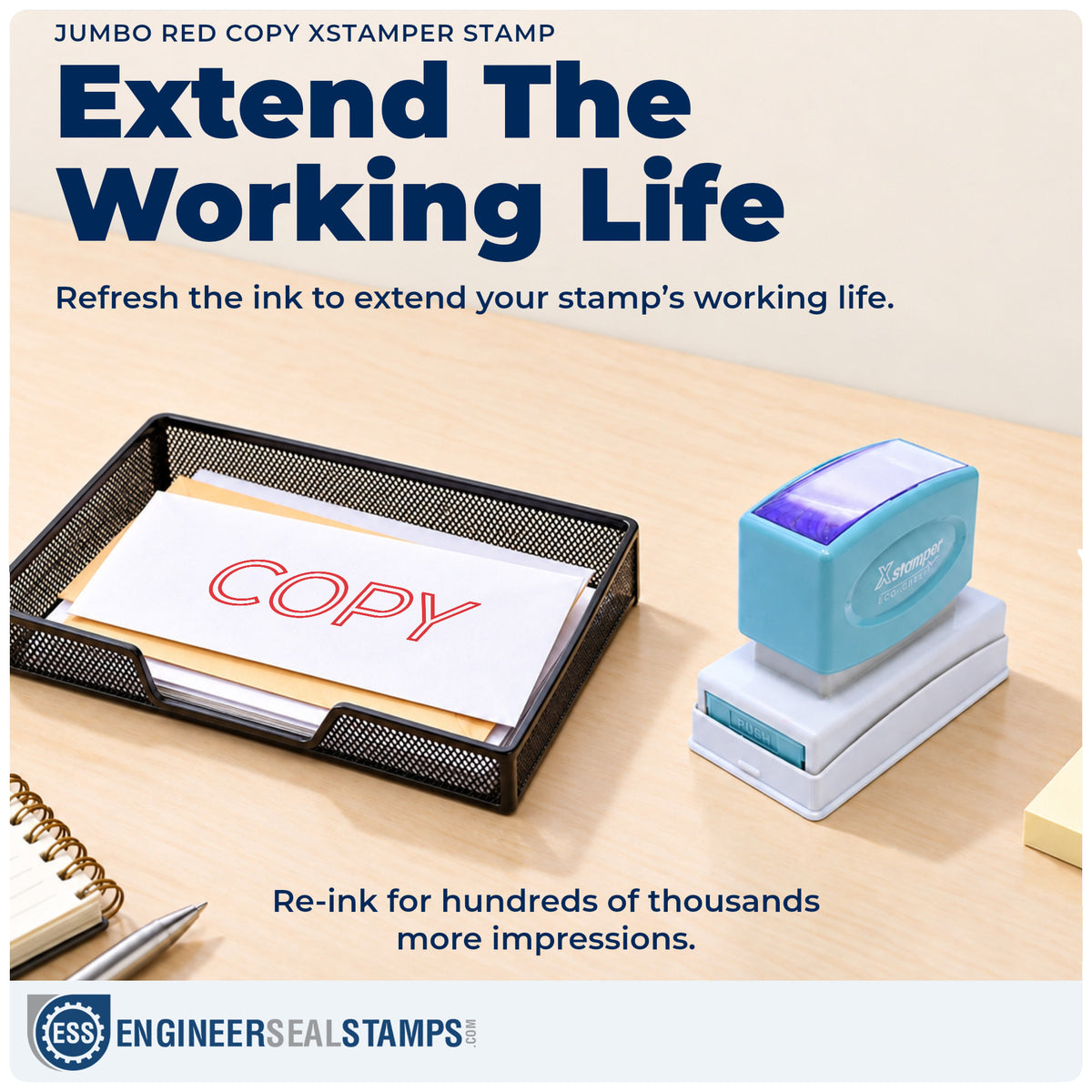 Re-inkable "Copy" stamp built for thousands of repeat impressions