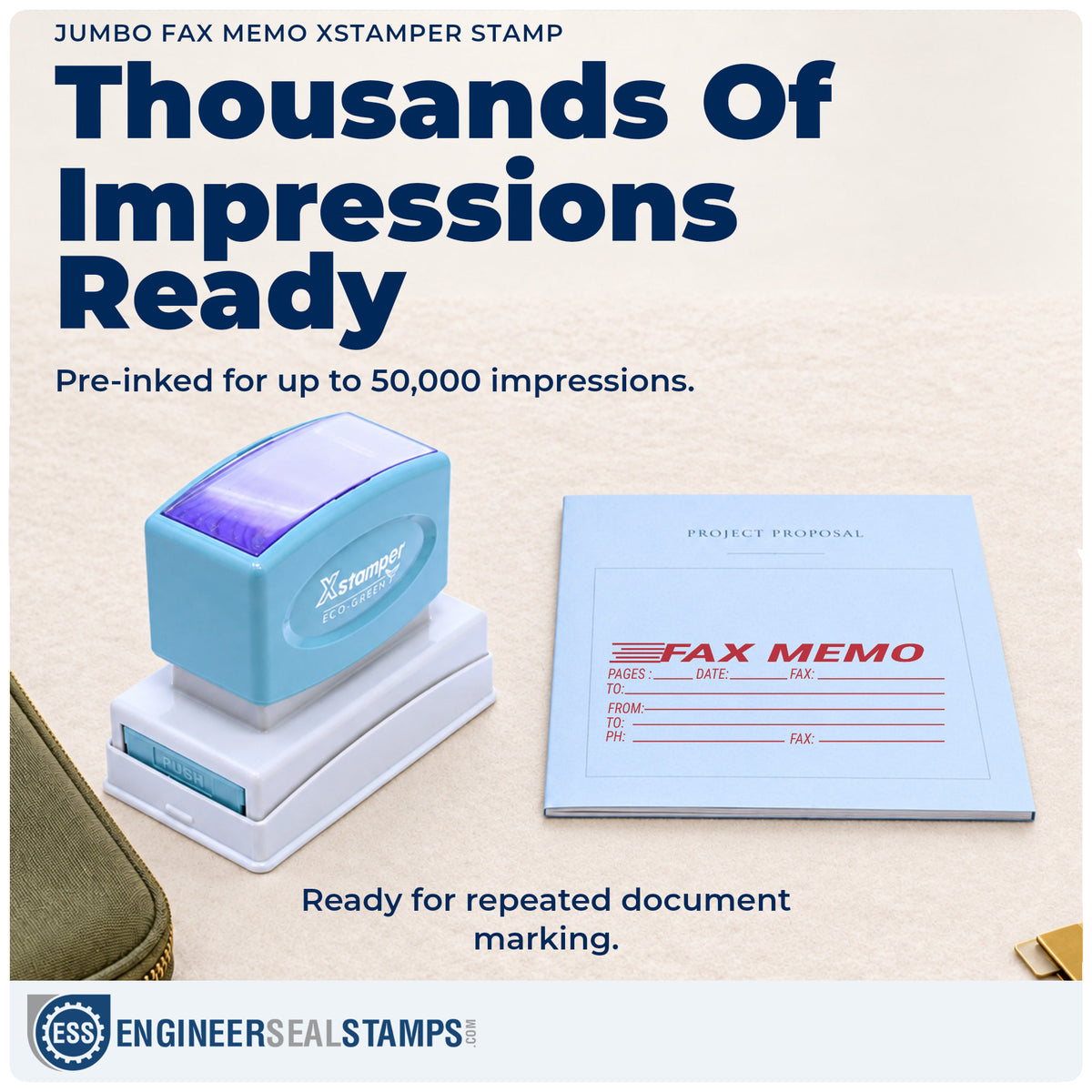 Re-inkable "Fax memo" stamp built for thousands of repeat impressions