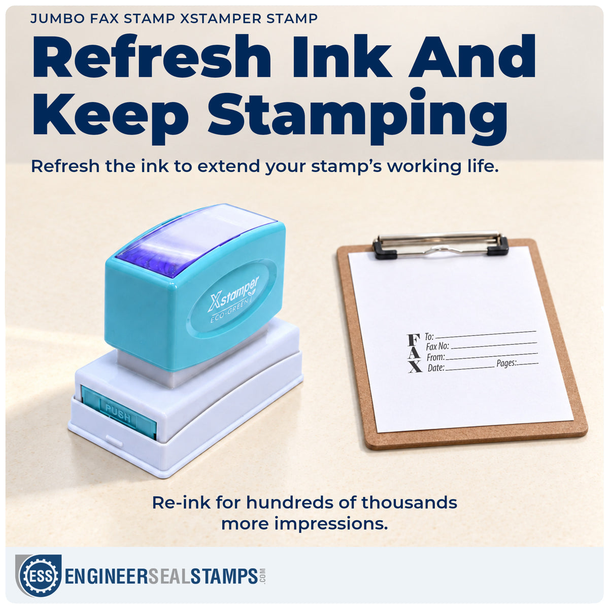Re-inkable "Fax stamp" stamp built for thousands of repeat impressions