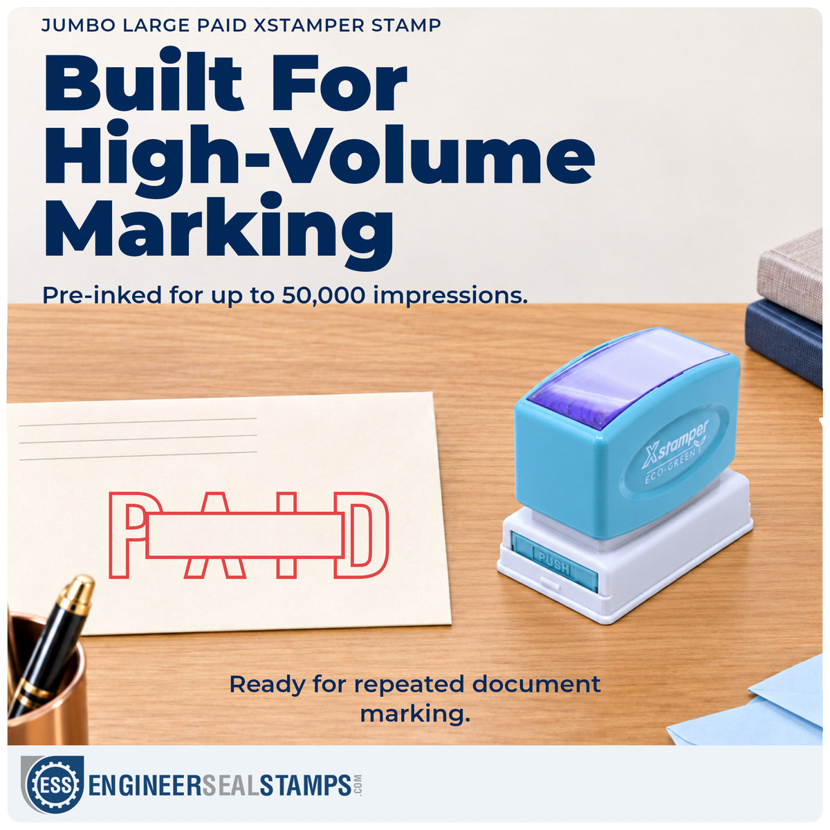 Re-inkable "Paid" stamp built for thousands of repeat impressions