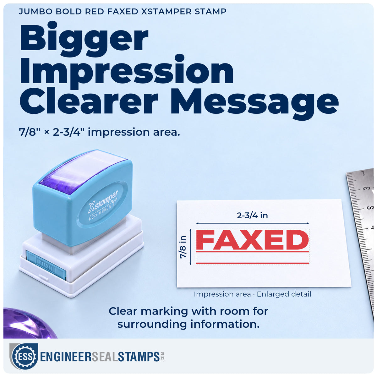 Impression size guide: the "Faxed" imprint measures 7/8 x 2-3/4 in