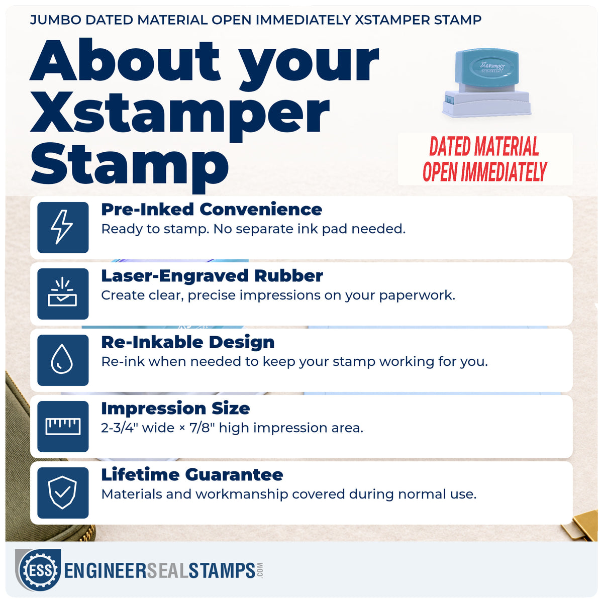 About the "Dated material open immediately" Xstamper No. 3247 stamp and how to care for it