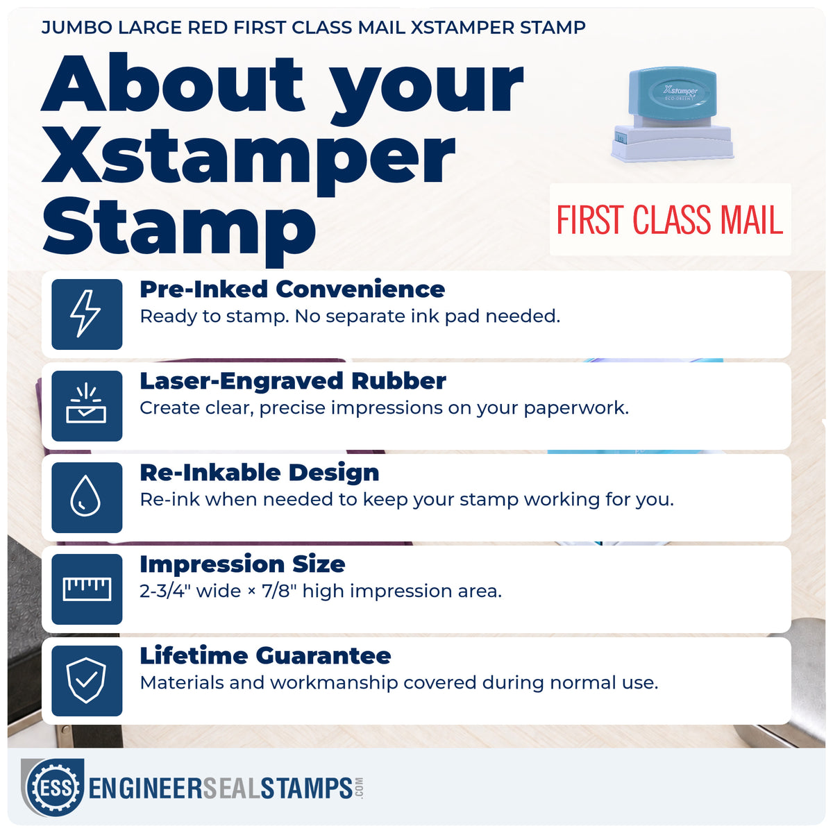 About the "First class mail" Xstamper No. 3239 stamp and how to care for it