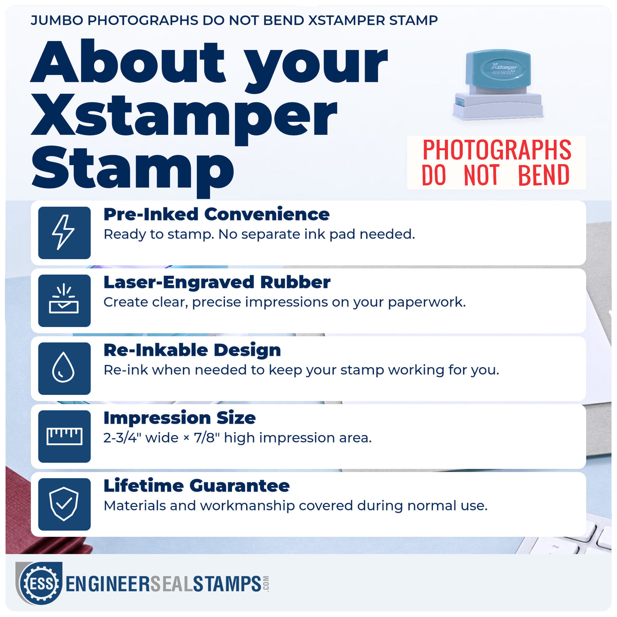About the "Photographs do not bend" Xstamper No. 3242 stamp and how to care for it