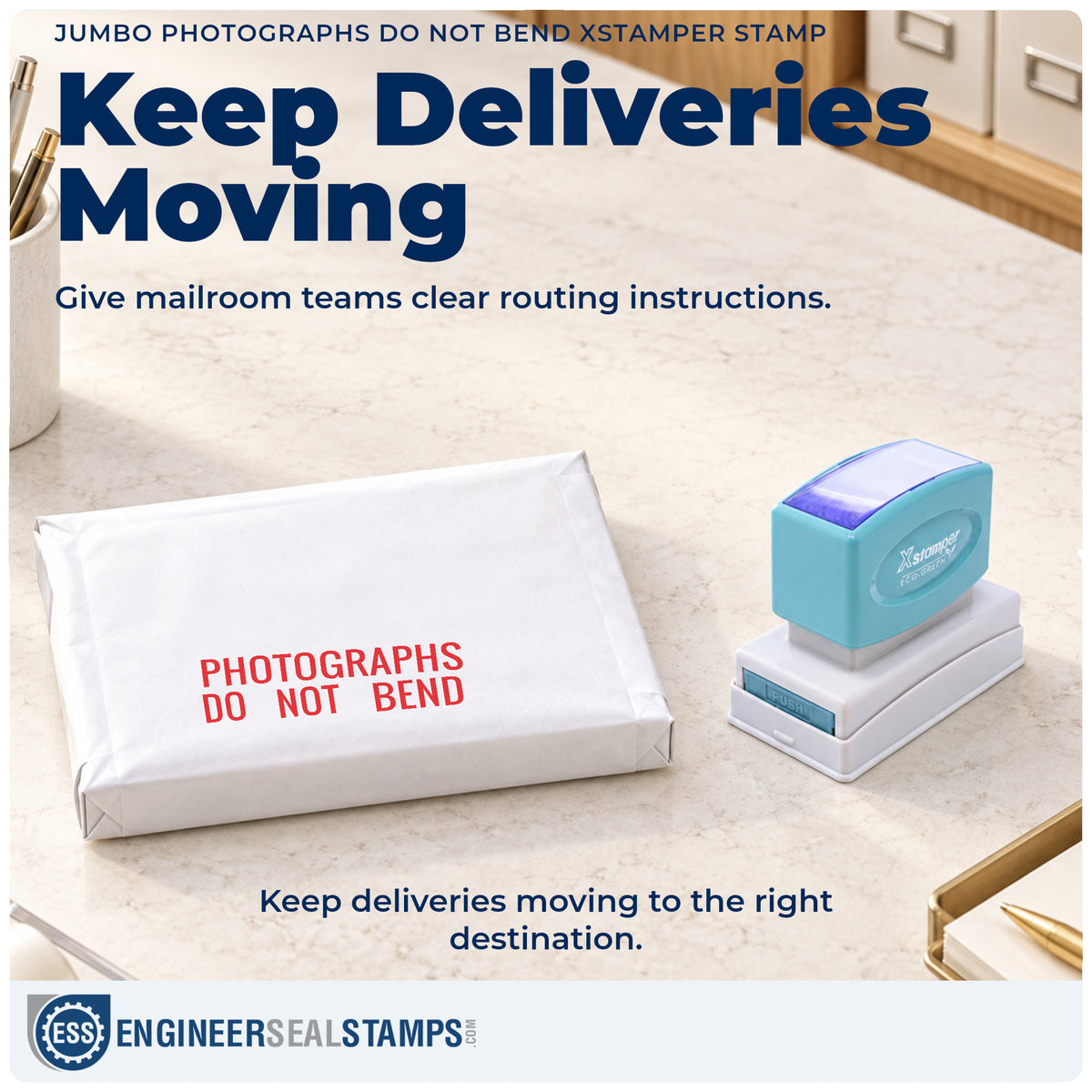 Where the "Photographs do not bend" imprint fits in an office document workflow