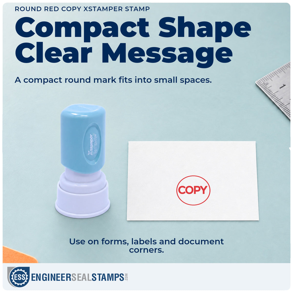 Features of the "Copy" Xstamper No. 11407 pre-inked stamp