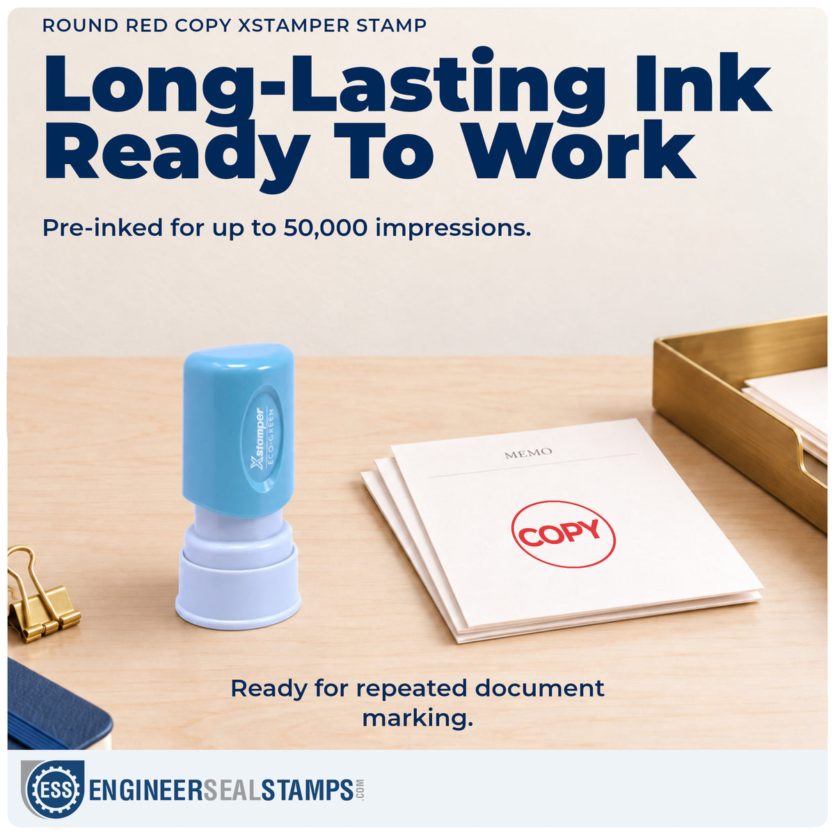 Re-inkable "Copy" stamp built for thousands of repeat impressions