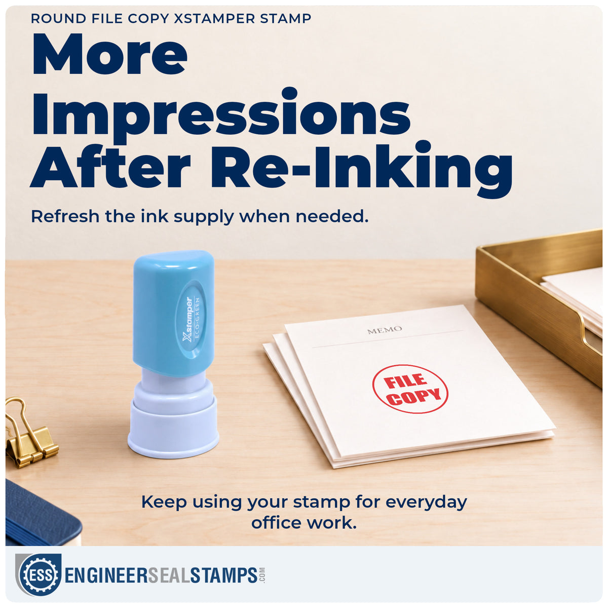 Re-inkable "File copy" stamp built for thousands of repeat impressions