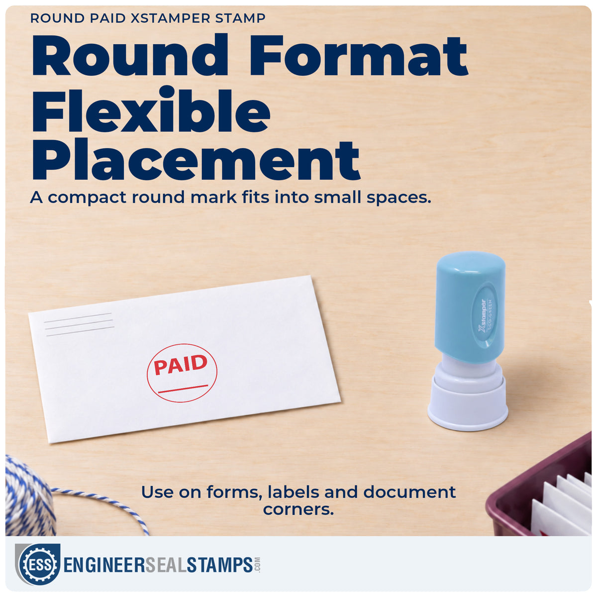 Features of the "Paid" Xstamper No. 11415 pre-inked stamp