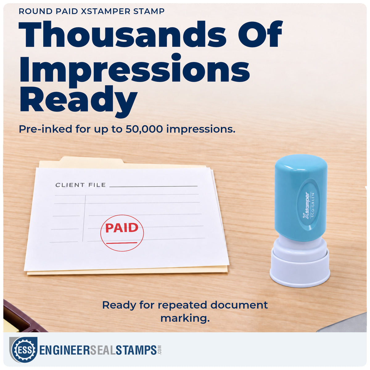 Re-inkable "Paid" stamp built for thousands of repeat impressions