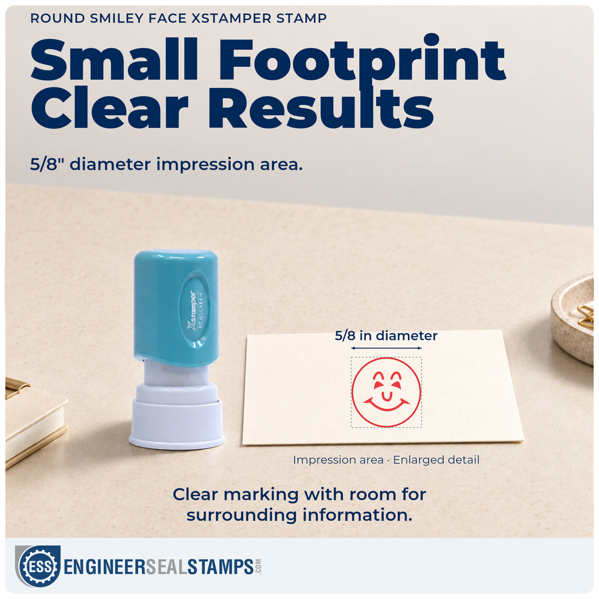 Impression size guide: the "Smiley face" imprint measures 5/8 in diameter