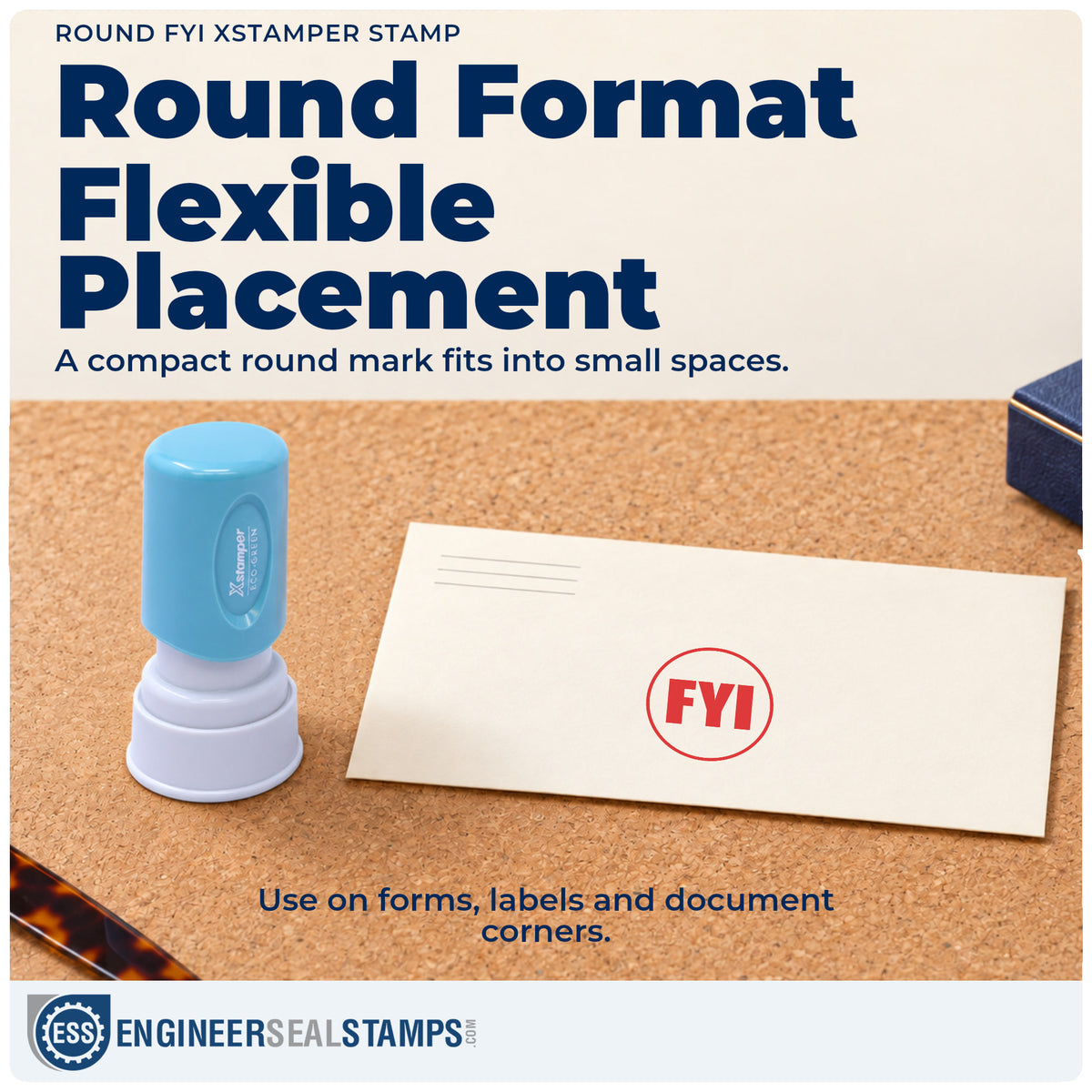 Features of the "FYI" Xstamper No. 11413 pre-inked stamp