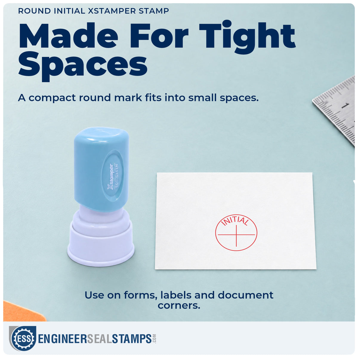 Features of the "Initial" Xstamper No. 11414 pre-inked stamp