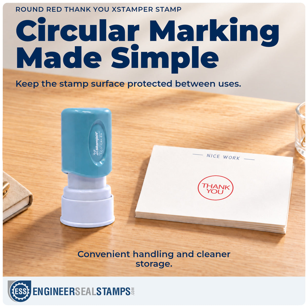 Features of the "Thank you" Xstamper No. 11359 pre-inked stamp