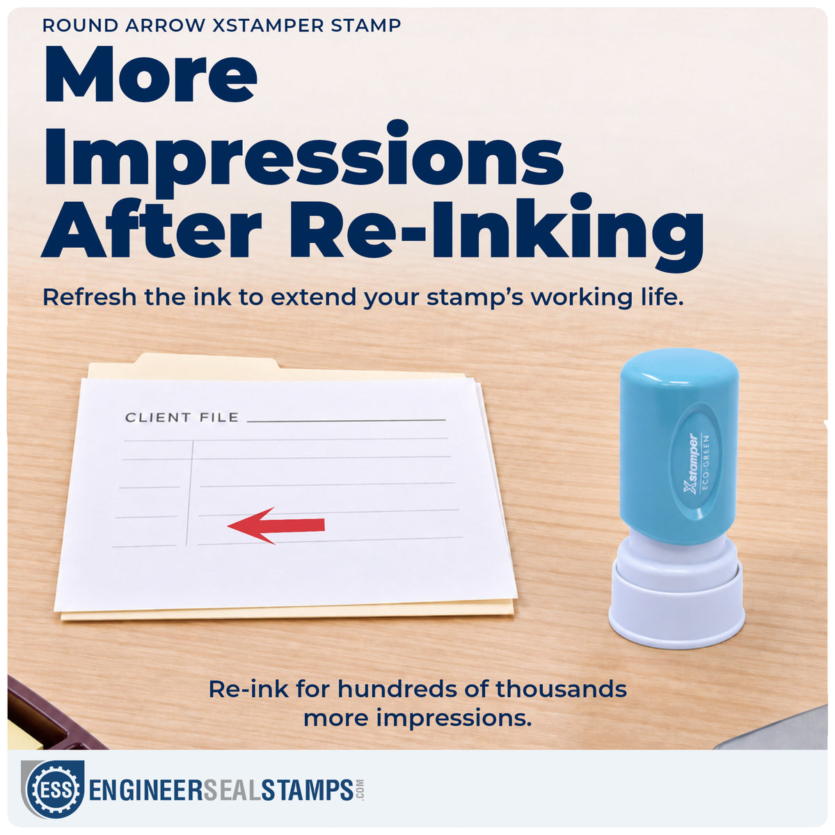 Re-inkable "Arrow" stamp built for thousands of repeat impressions