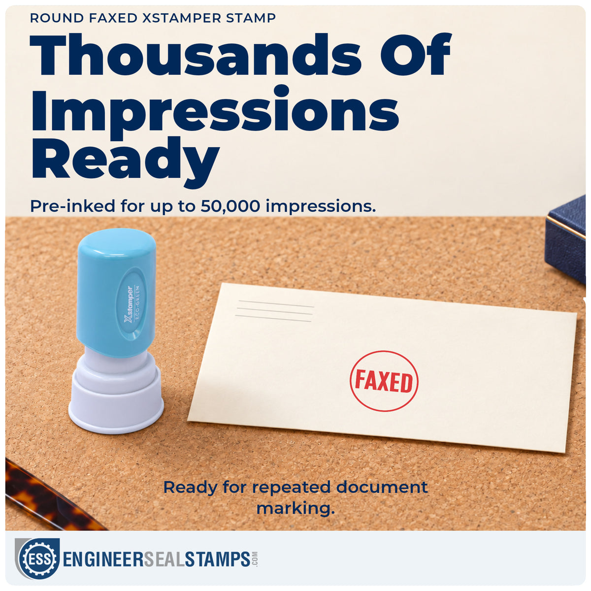 Re-inkable "Faxed" stamp built for thousands of repeat impressions
