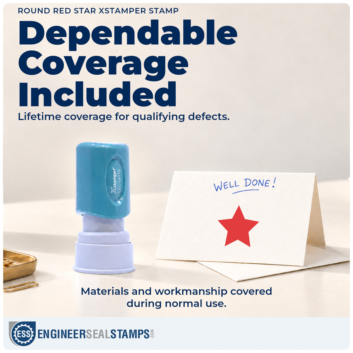 Lifetime guarantee coverage on the "Star" Xstamper pre-inked stamp