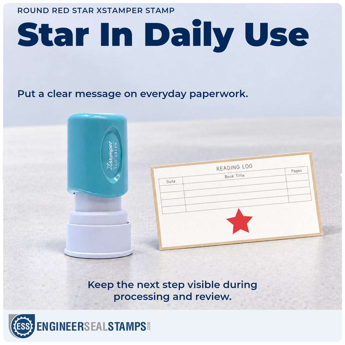 "Star" stamp being pressed onto a document during everyday filing