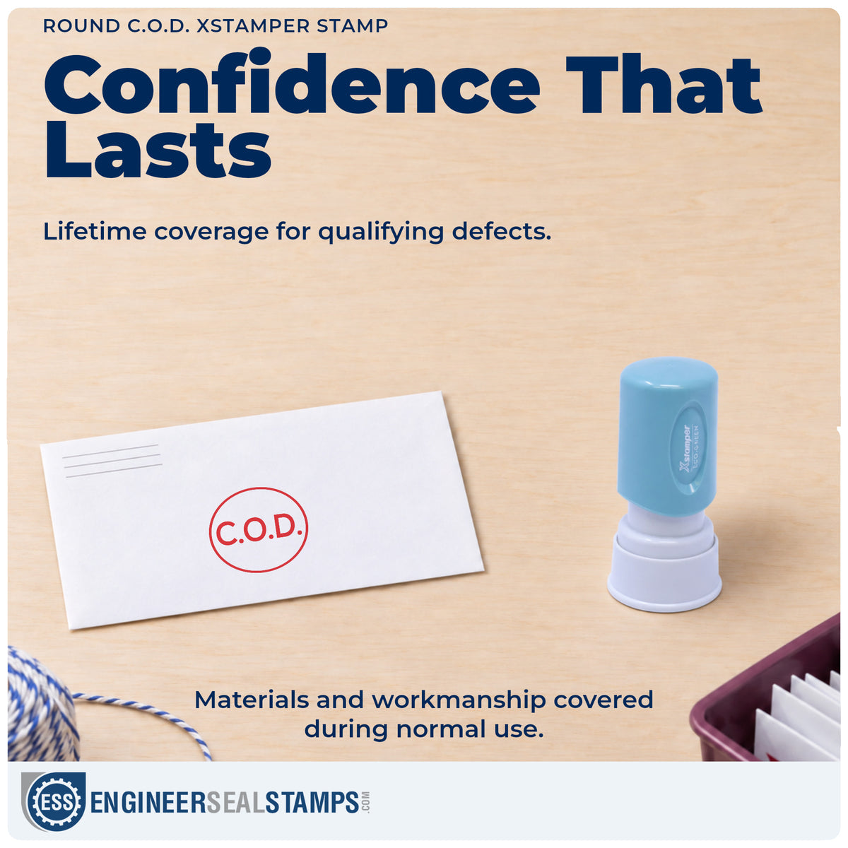 Lifetime guarantee coverage on the "C.O.D." Xstamper pre-inked stamp
