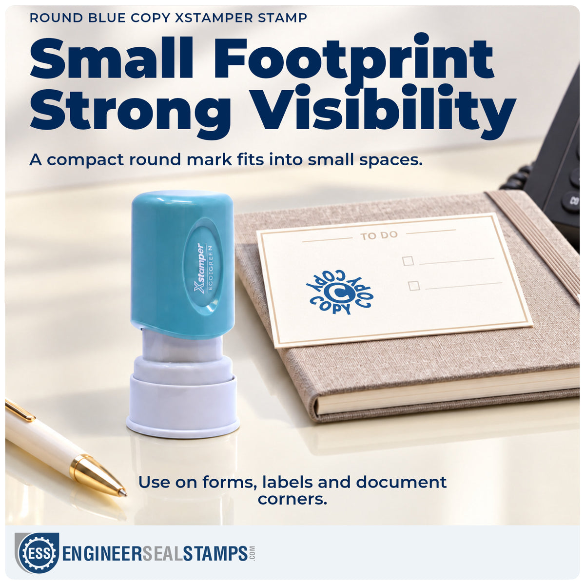 Features of the "Copy" Xstamper No. 11422 pre-inked stamp