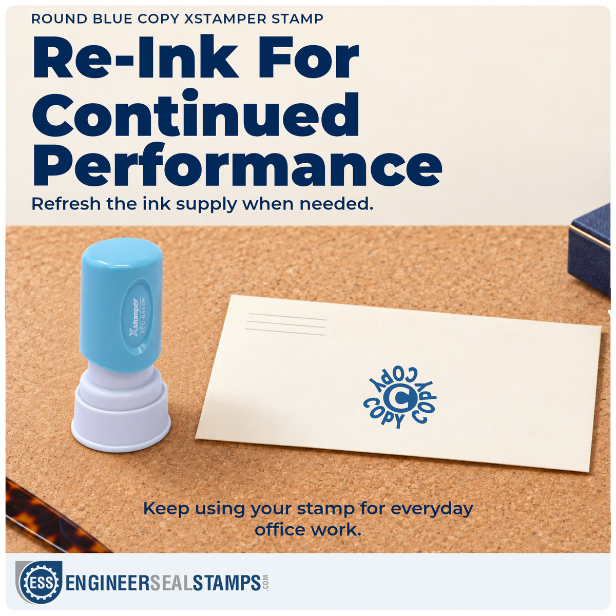 Re-inkable "Copy" stamp built for thousands of repeat impressions