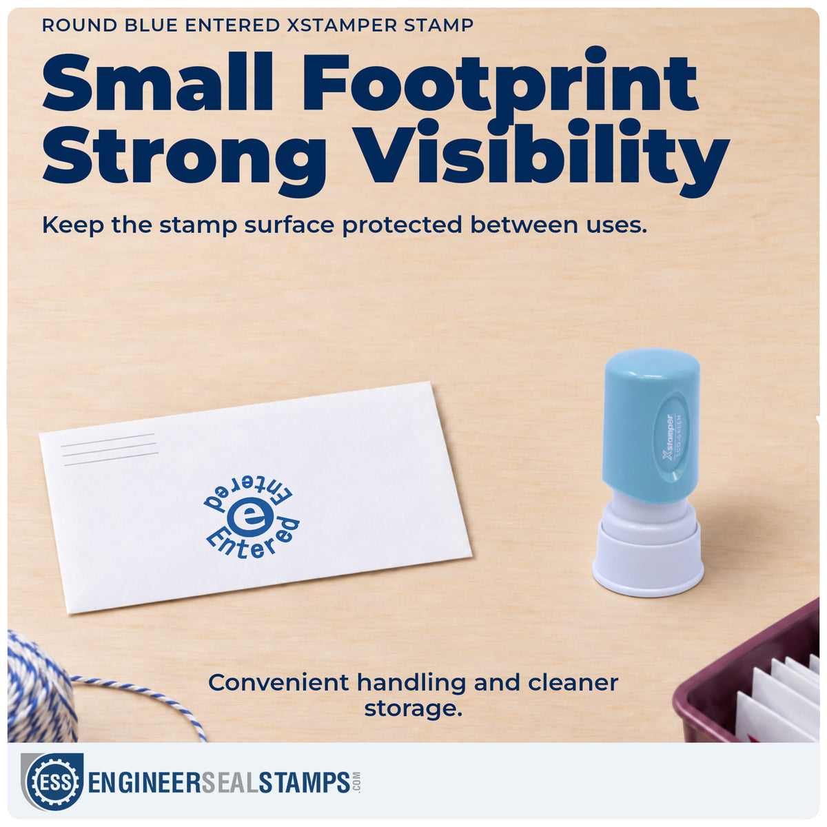 Features of the "Entered" Xstamper No. 11423 pre-inked stamp